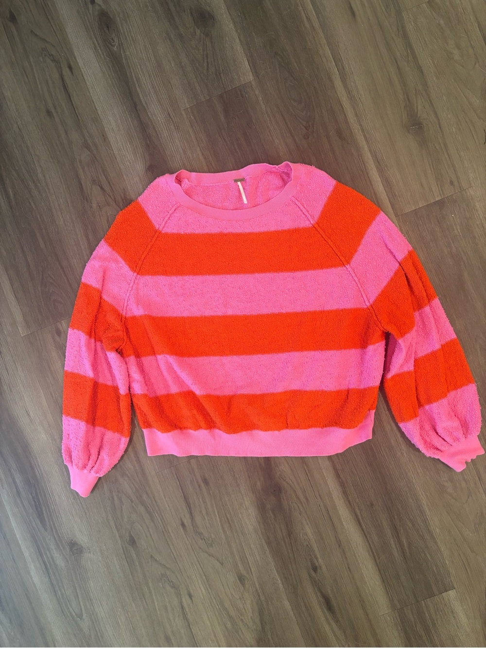 Free People Pink and Orange Wide-Stripe Crewneck Sweater